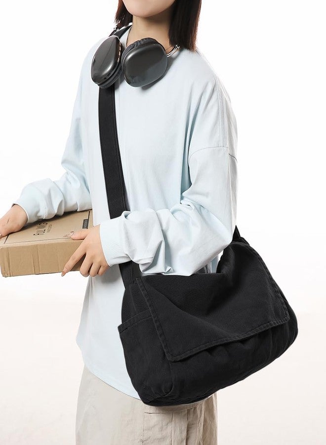 Collsants Messenger Bag for Women Men Satchel Bag Canvas Crossbody Shoulder Bag Casual Sling Bag(black) - Image 4